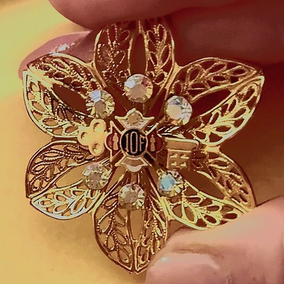 IOF Theme 6-point Floral Filigree Goldtone Brooch - Picture 8 of 10